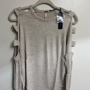 Poof! Beige Long Sleeve Top with Cut-Out Details